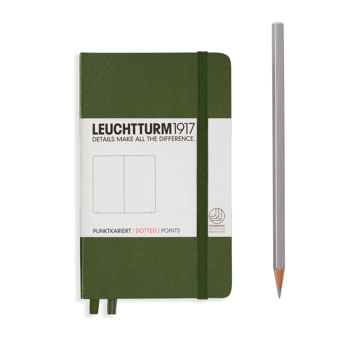 Notebook A6 Coperta Rigida, Liniatura Punctata, Verde Army, Leuchtturm1917