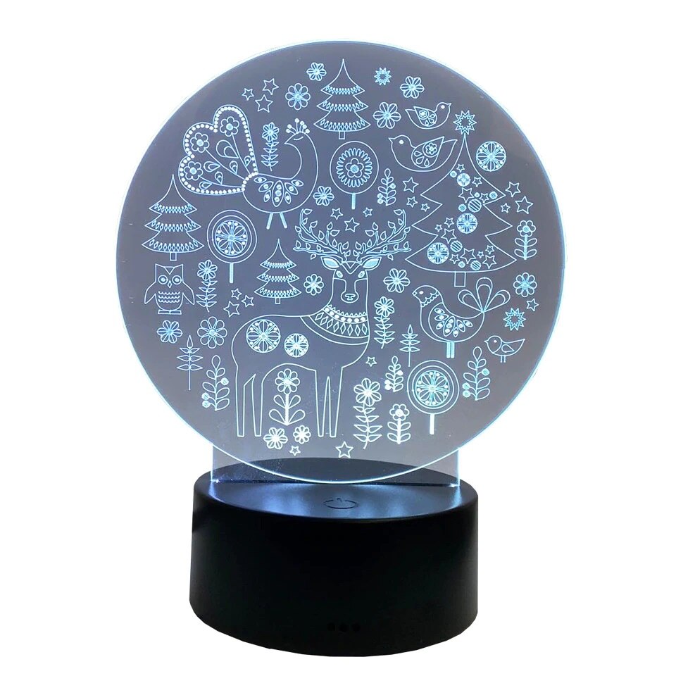 Lampa de craciun 3D LED , model ren ,7 culori , lumina ambientala , alimentare usb sau baterii