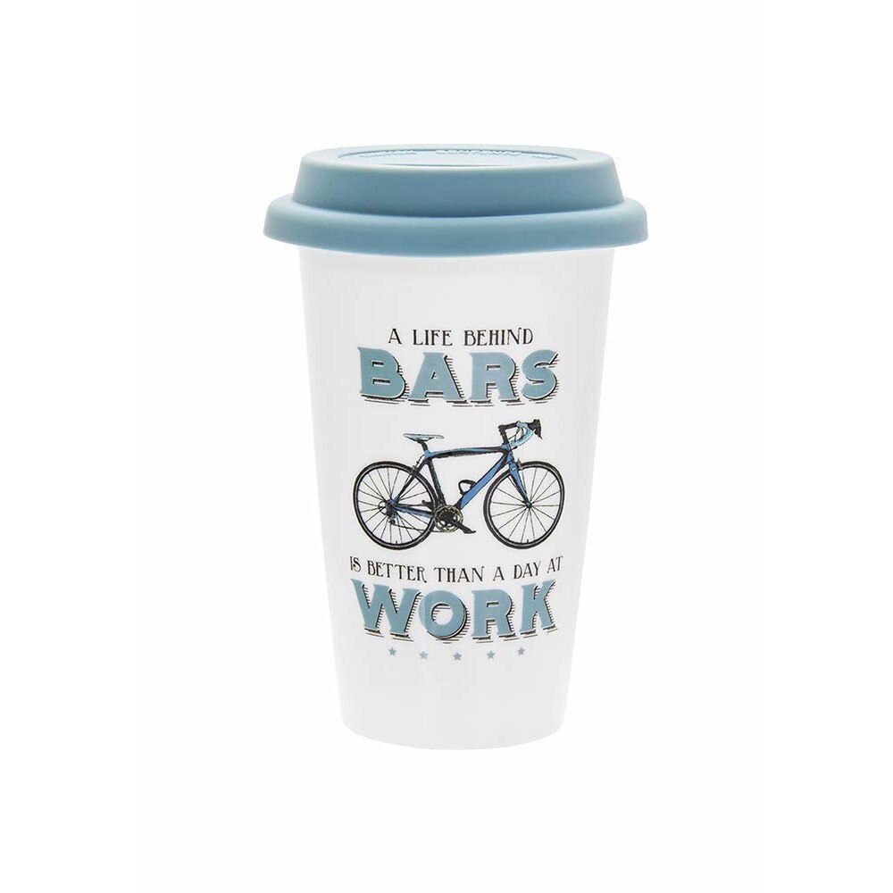 Cana de voiaj - A life behind bars is better than a day at work, Ceramica, 450 ml, Alb