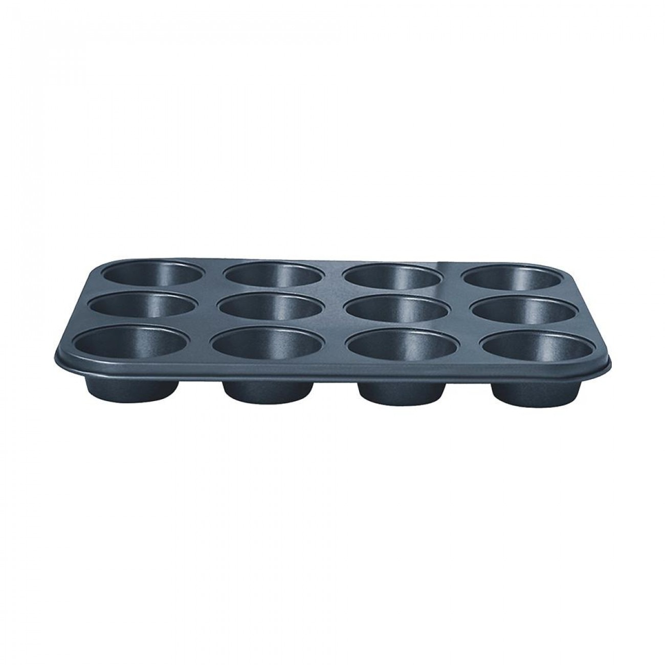 Tava briose 35x26x2.5cm din otel carbon Sapir cu acoperire non-stick, 12 cupe, fara PFOA, neagra
