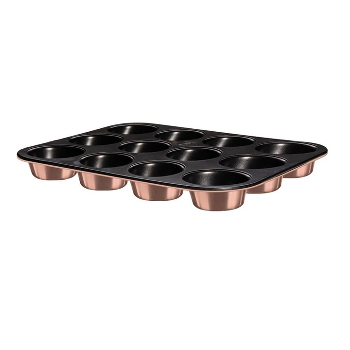 Tava pentru cuptor marmorata 12 briose 36x26.5 cm Rose Gold Metallic Collection Berlinger Haus BH 6473