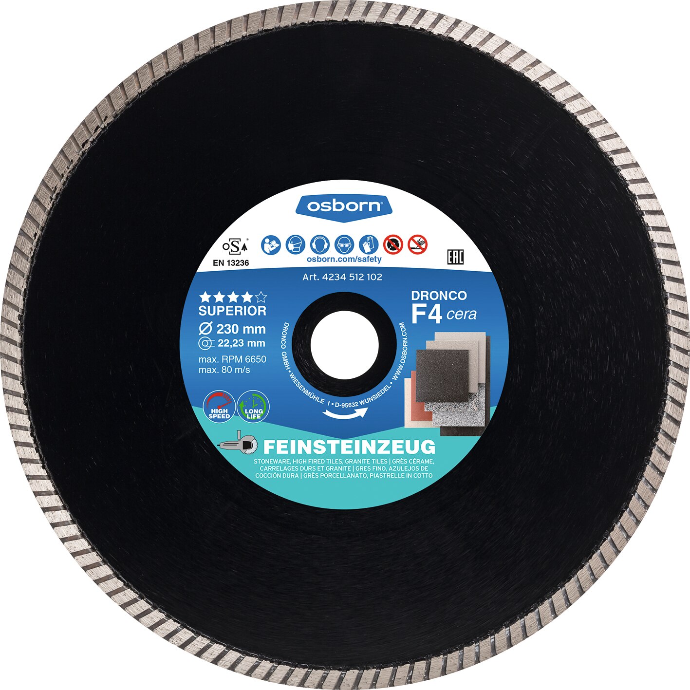 Disc diamantat OSBORN Ø125x1,4 gresie, marmura, granit, gama Superior