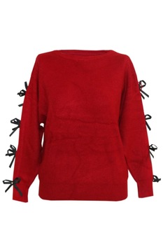 Pulover pentru dama cu funda aplicata pe maneca ,visiniu, DAE8295, Visiniu, L Pulover pentru dama cu funda aplicata pe maneca ,visiniu, DAE8295, Visiniu, L