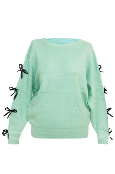 Pulover pentru dama cu funda aplicata pe maneca ,menta, DAE8296, Menta Pulover pentru dama cu funda aplicata pe maneca ,menta, DAE8296, Menta