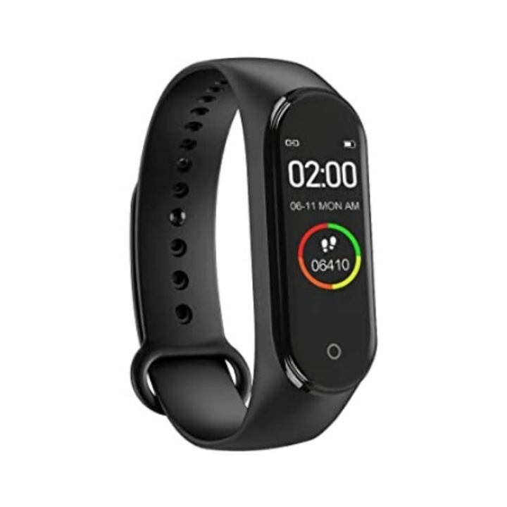 OEM M4 fitneszkarkötő, HD színes kijelző, pulzus, lépésszámláló, fekete