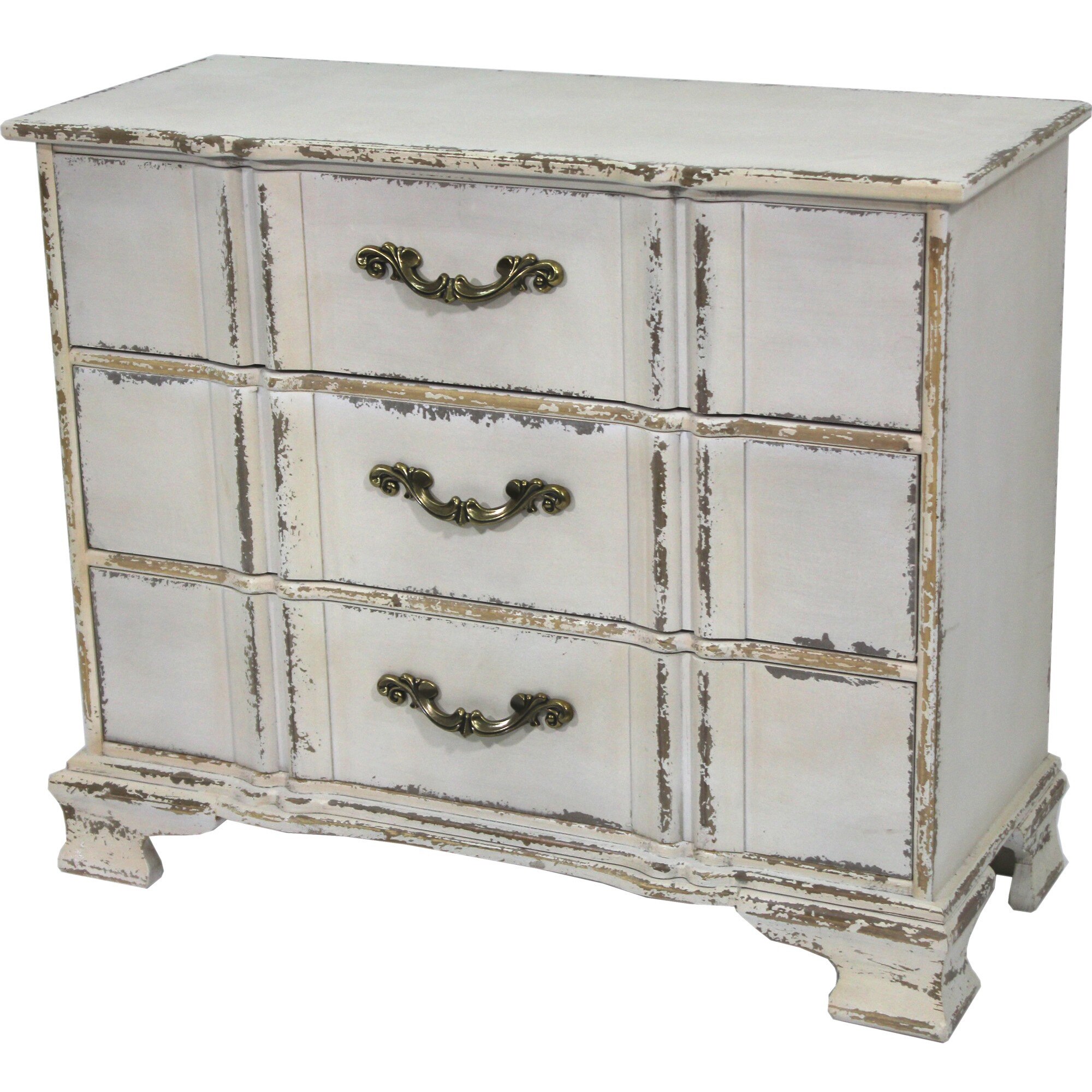Comoda din lemn, crem antichizat, 3 sertare, 80x95x40 cm