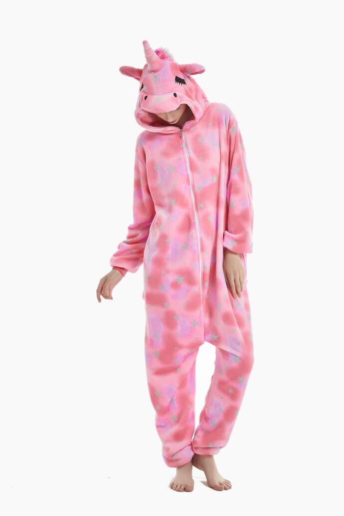 Pijama intreaga kigurumi, Onesie, model pink star unicorn