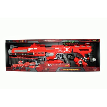 Arma rosie cu baterii si cartuse din burete Arma rosie cu baterii si cartuse din burete