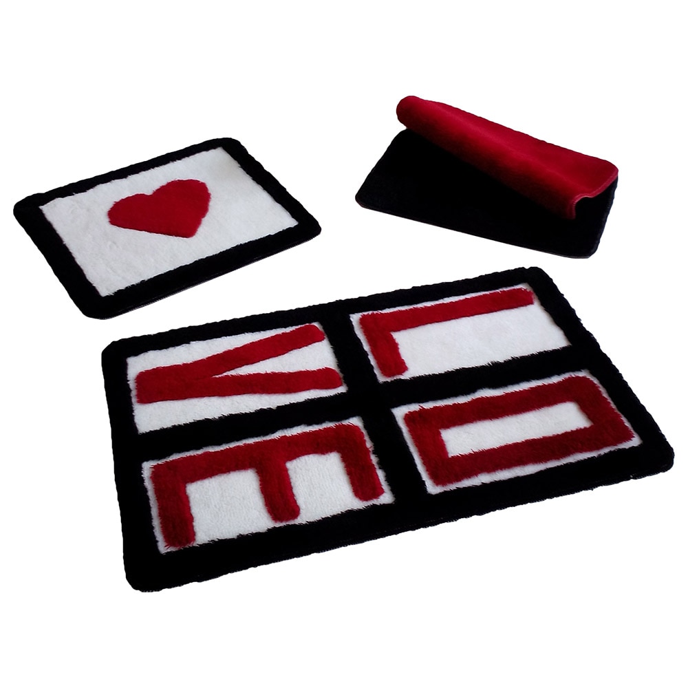 Covorase de baie, Set 3, LOVE Rosu, 100 % Acril, Chilai Home