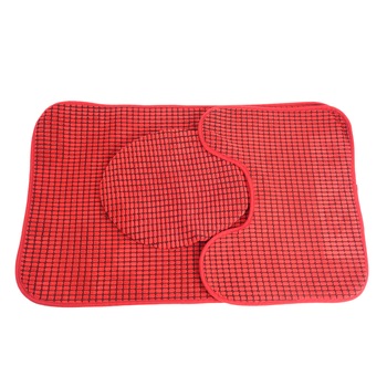 Set covor de baie alcatuit din 3 piese, cu patratele, 80 cm, rosu Set covor de baie alcatuit din 3 piese, cu patratele, 80 cm, rosu