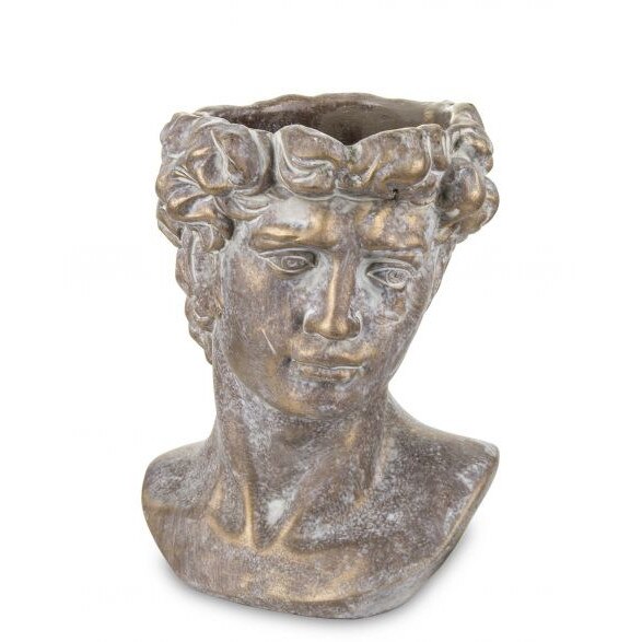 Ghiveci de piatra, forma cap barbat, bronz, 23x17x15 cm