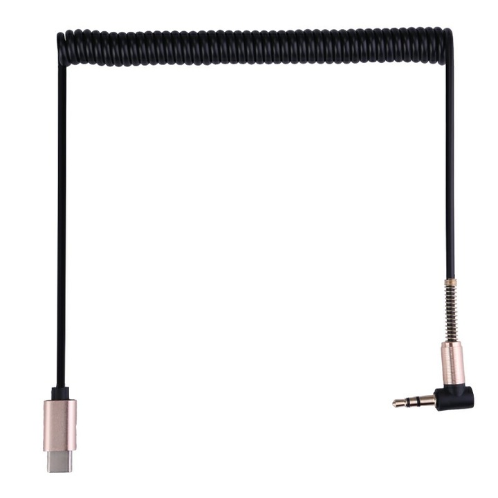 Cablu audio Type C la Jack 3.5 mm pentru masina, plug & play, spiralat, Negru, BBL1923