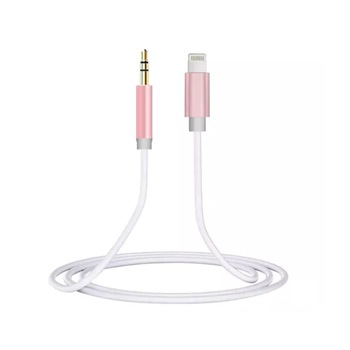Cablu audio Lightning la Jack 3.5 mm pentru masina, iPhone, iPad, difuzor, casti, 1 m, Alb Roz, BBL1929 Cablu audio Lightning la Jack 3.5 mm pentru masina, iPhone, iPad, difuzor, casti, 1 m, Alb Roz, BBL1929