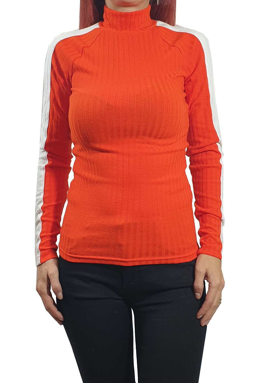 Pulover dama Tally Weijl, portocaliu/alb, 2XS
