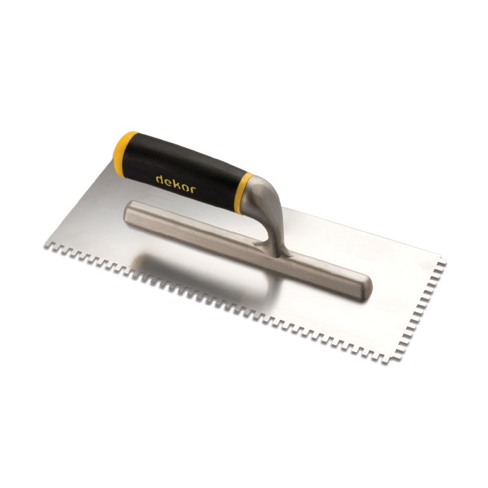 Gletiera profesionala Dekor cu zimti 10x10 mm, inox, maner ergonomic aluminiu, 300 x 120 mm