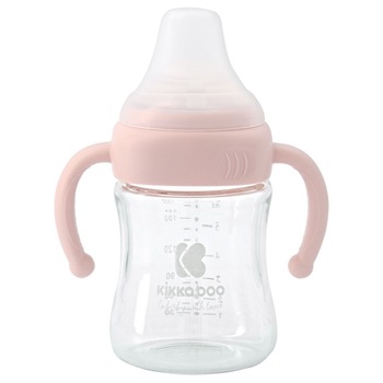 Biberon din sticla 180ml cu manere KikkaBoo Pink Biberon din sticla 180ml cu manere KikkaBoo Pink