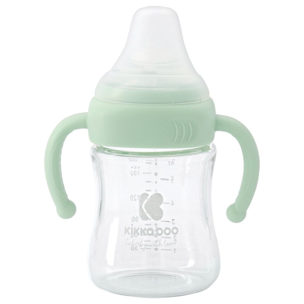 Biberon din sticla 180ml cu manere KikkaBoo Mint