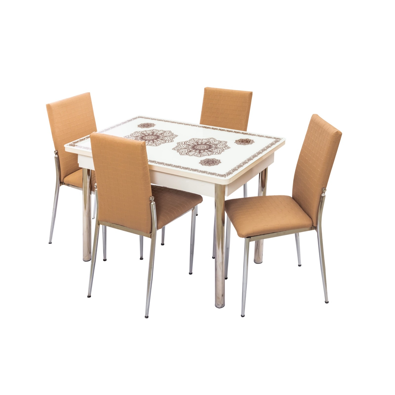 Billable Additive each Set masa extensibila cu 4 scaune ,blat sticla ,model colorat numarul  20,scaune tapitate - eMAG.ro