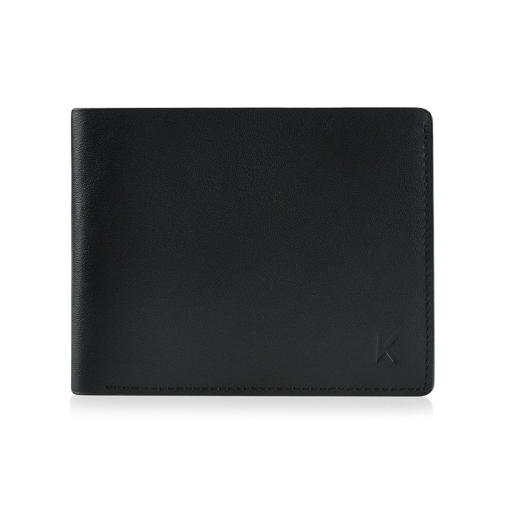 Portofel pentru barbati, Kalibrado, Piele naturala, 108x89 mm, Negru