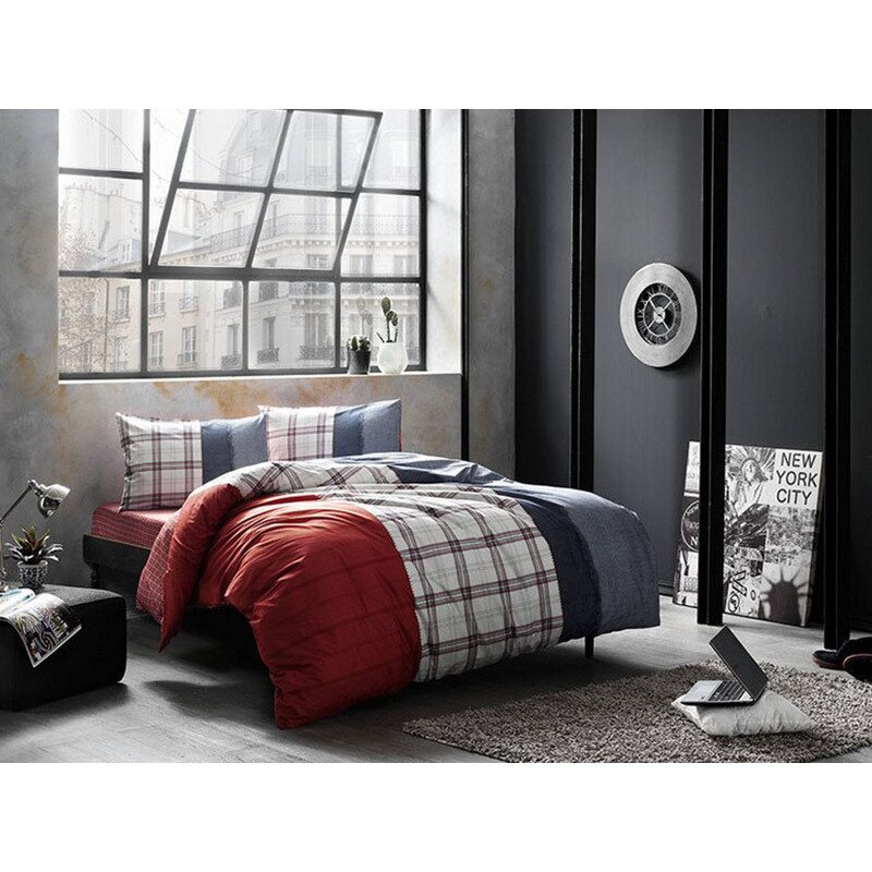 Lenjerie pentru pat dublu, Bumbac 100%, 4 piese, marca TAC, cu elastic Cloud