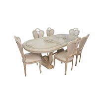set masa cu 6 scaune laura lemn masiv masa extensibila stil clasic bej lucios imagen 17_0_
0