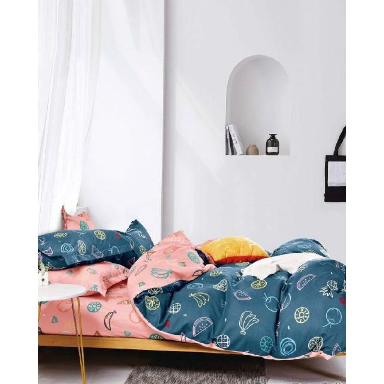 Set Lenjerie Finet Satinat, 4 Piese, Pat 1 Persoana, Fruits