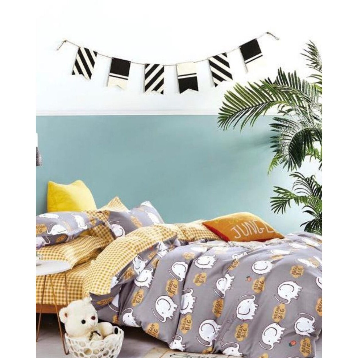 Set Lenjerie Finet Satinat, 4 Piese, Pat 1 Persoana, Elephants