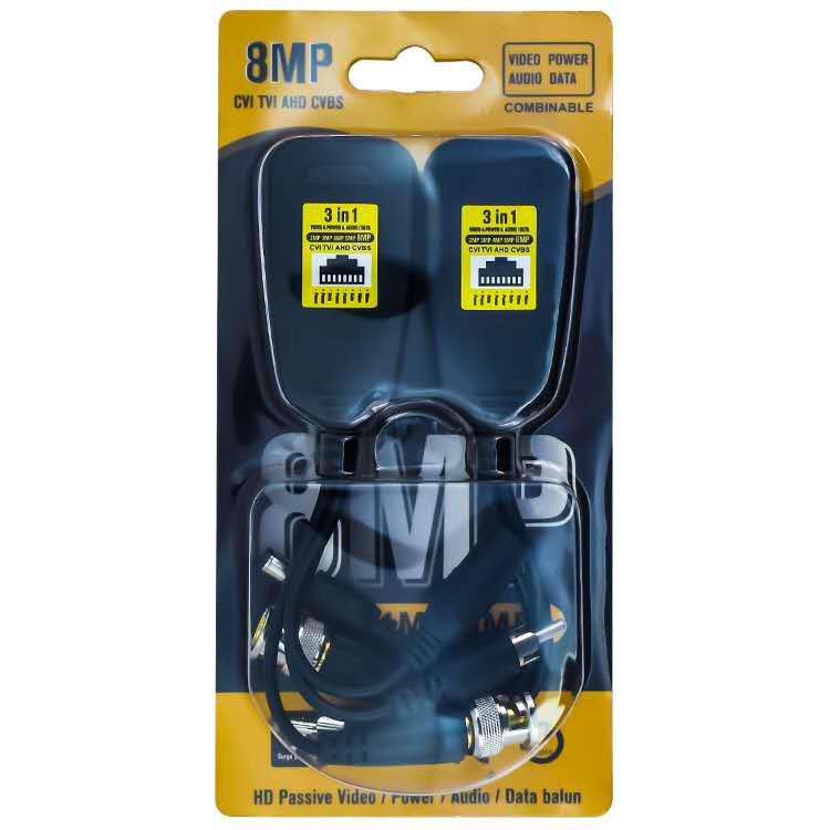 Set video balun pasiv + alimentare si audio 3 in 1 pentru camere supraveghere 8MP 4K ETB-VB31