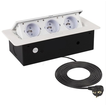 Priza incorporabila in blat dreptunghiulara Kombibox tripla, finisaj alb, 266x133 mm Priza incorporabila in blat dreptunghiulara Kombibox tripla, finisaj alb, 266x133 mm