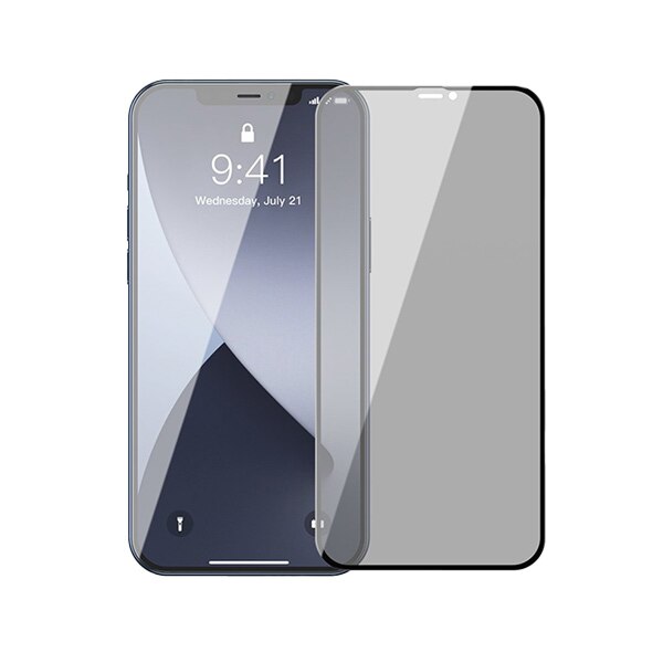 Set 2x Folie Sticla Protectie Full Privacy iPhone 12 , 12 Pro, Baseus Rigid-Edge Anti-Spy, 3D Full Glue 9H, 0.3 mm, Rama Antisoc