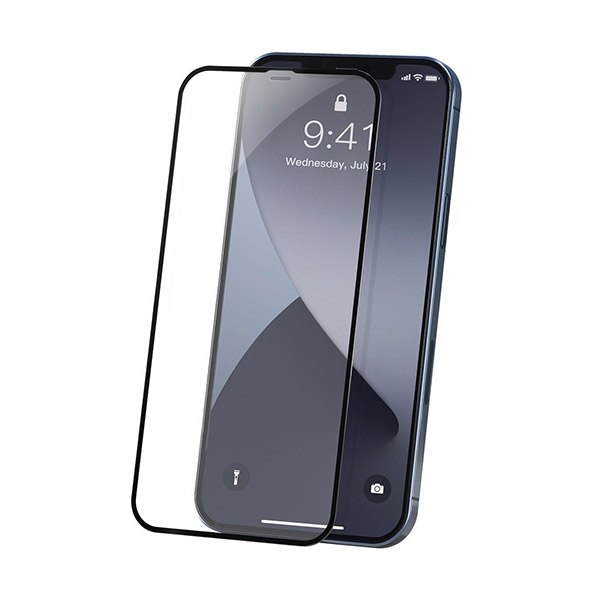 Set 2x Sticla Protectie Clear iPhone 12 / 12 Pro, Baseus Shield 0.23 mm, Transparenta, Duritate 9H, Rama Antisoc, Full Cover