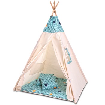 Cort copii stil indian Teepee Tent Kidizi Animals Mint, include covoras gros si 2 perne Cort copii stil indian Teepee Tent Kidizi Animals Mint, include covoras gros si 2 perne