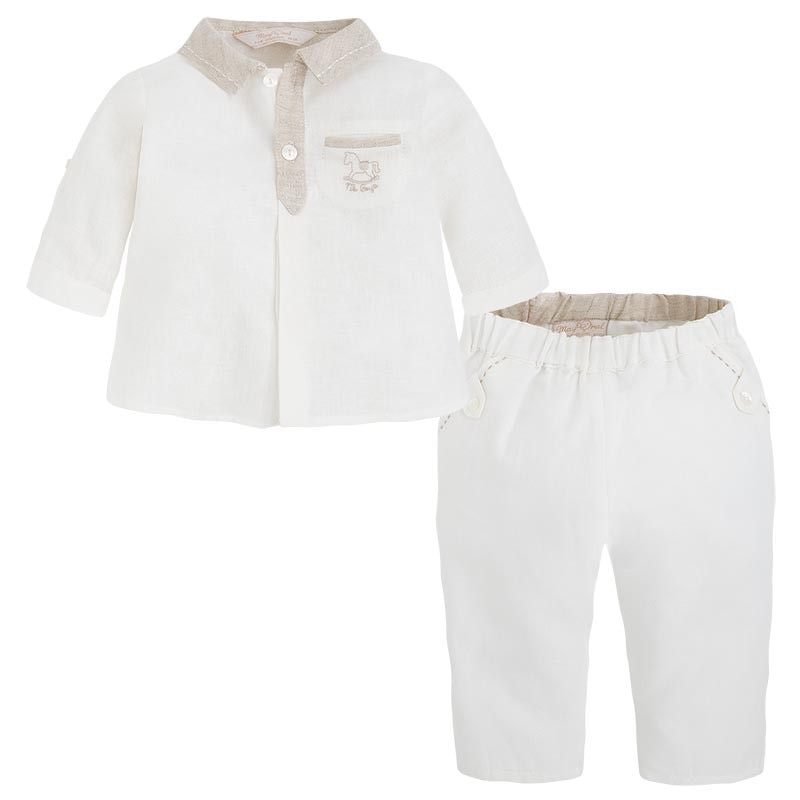 Set, Mayoral, bebe baiat, camasa sipantalon, ivoire, 2-4 luni