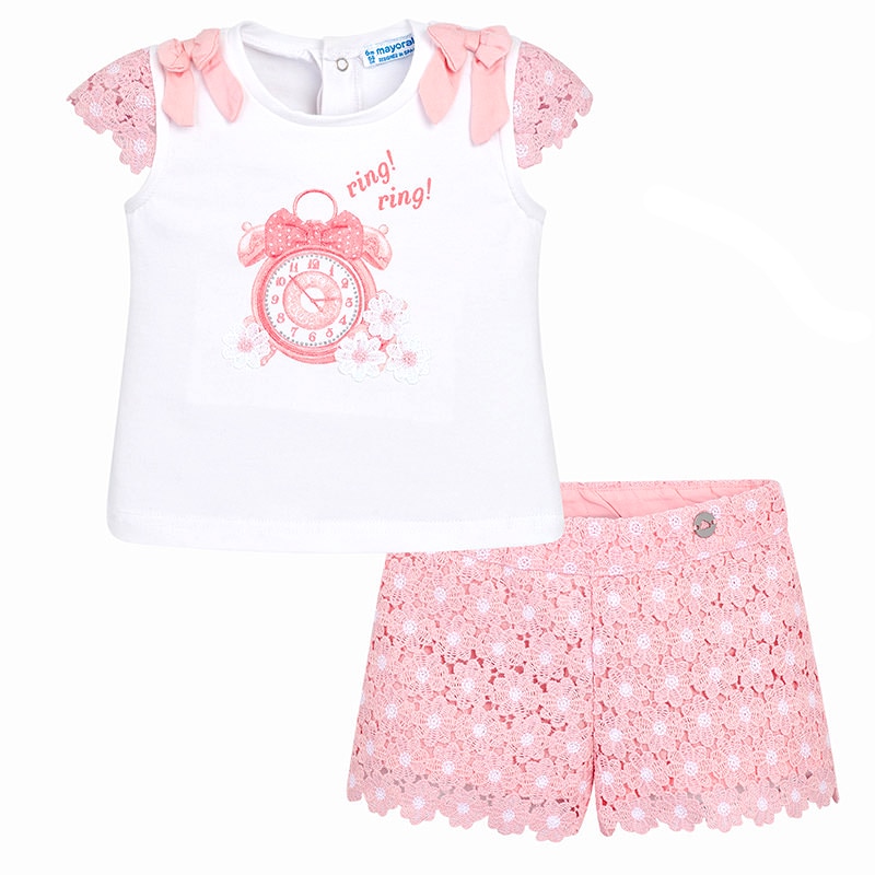 Compleu, Mayoral, bebe fetita, cu pantalon si tricou, roz, 9 luni