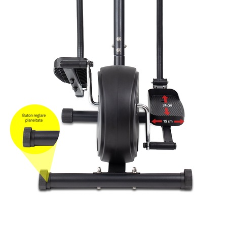 Bicicleta fitness eliptica TECHFIT E250N, Sistem inertie volanta 5 Kg, Greutate utilizator 110 Kg, Suport tableta/smartphone, Negru