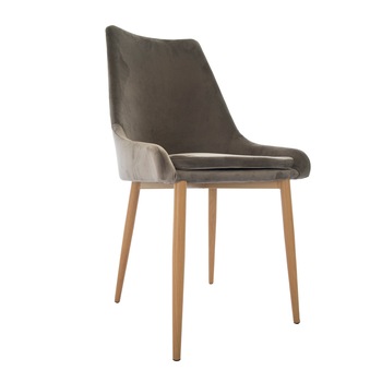 Scaun dining Elisa, catifea, picioare metalice imitatie lemn, gri Scaun dining Elisa, catifea, picioare metalice imitatie lemn, gri