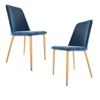 Set 2 scaune dining Moderna Regal, catifea, picioare metalice imitatie lemn, albastru cobalt Set 2 scaune dining Moderna Regal, catifea, picioare metalice imitatie lemn, albastru cobalt