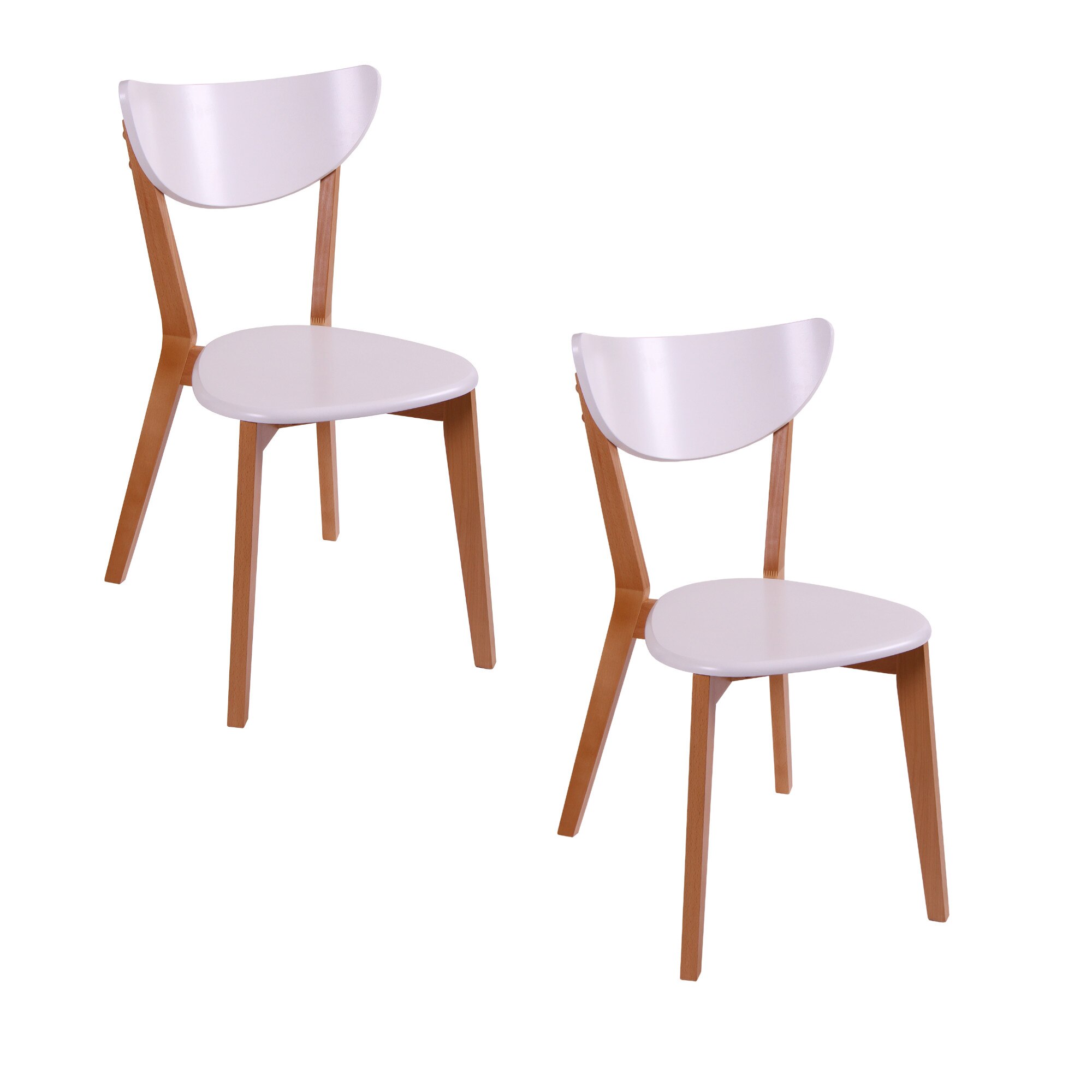 Set 2 scaune dining din lemn masiv Modern T, cadru fag, sezut si spatar alb