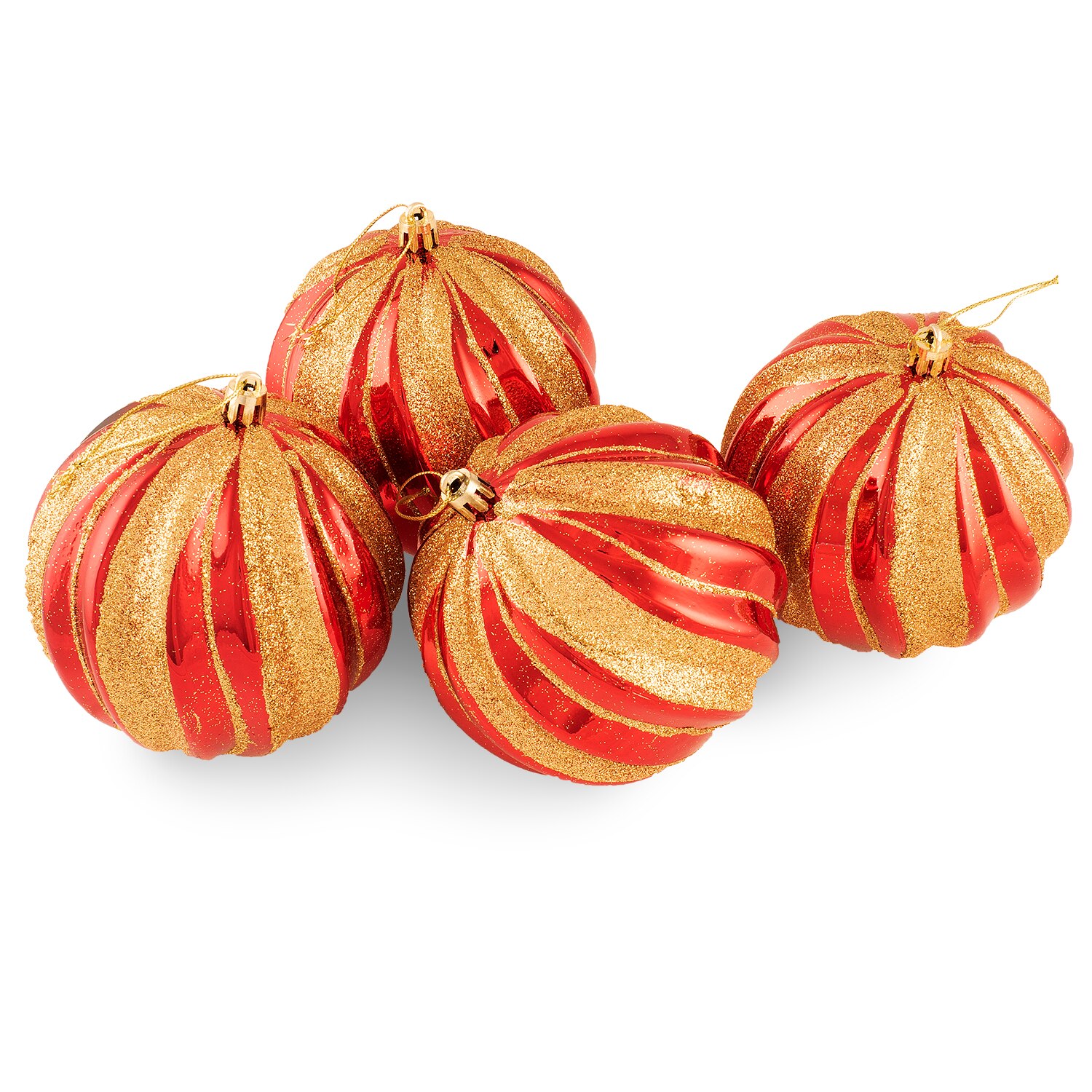 Set mix 4 globuri Holly decorate, lucioase si mate, 10 cm, rosu/auriu