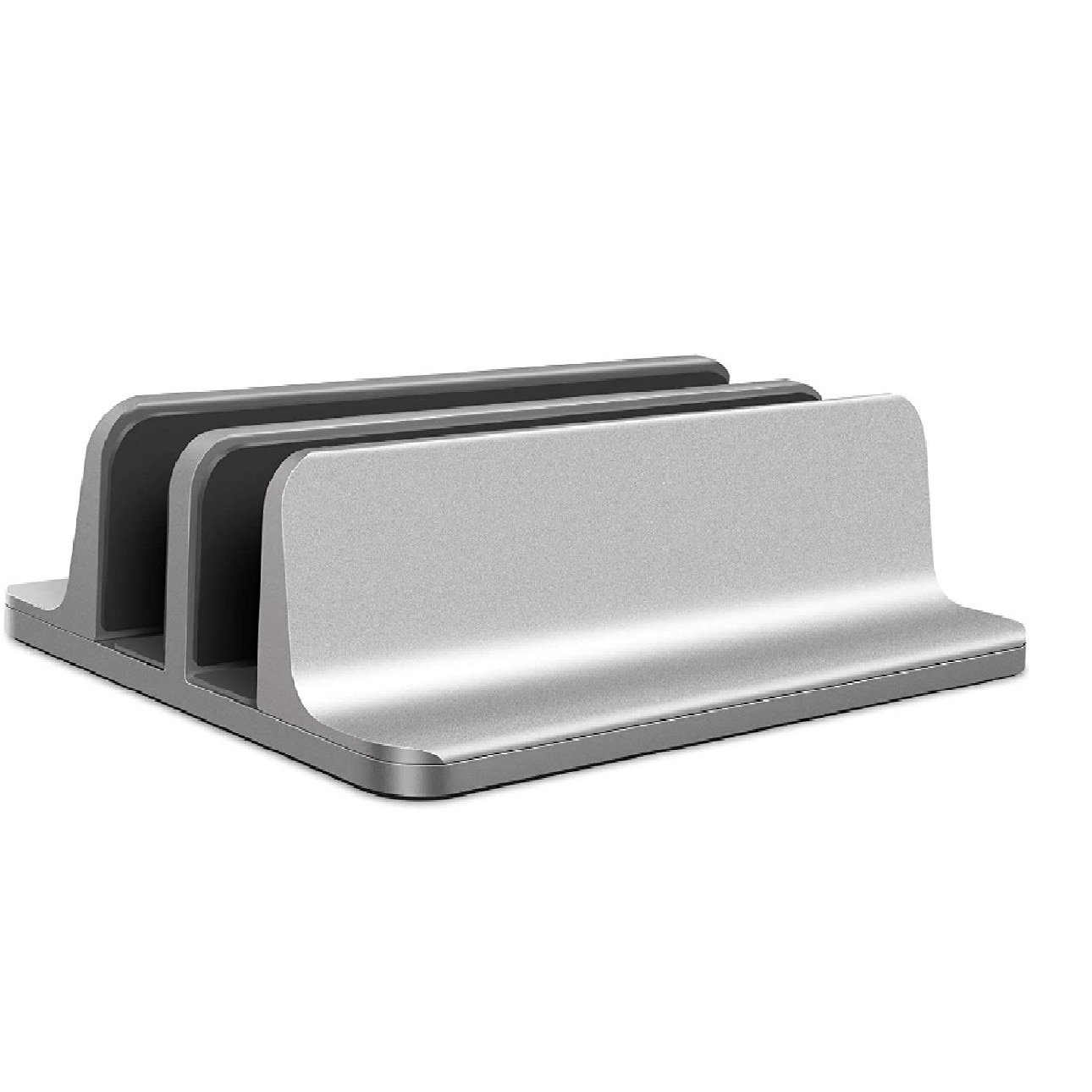Suport/Stand Vertical Dublu, LittleDomi, pentru Laptop, Telefon, Tableta, Ajustabil, Protectie Aluminiu, Covoras Non-Alunecos, Silver