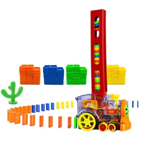 Trenulet electric Malplay cu 80 piese Domino, lumini si sunete