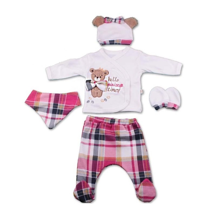 Compleu copii,5 piese,roz cu carouri