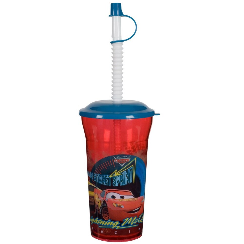 Pahar cu capac si pai Disney Cars, 480 ml