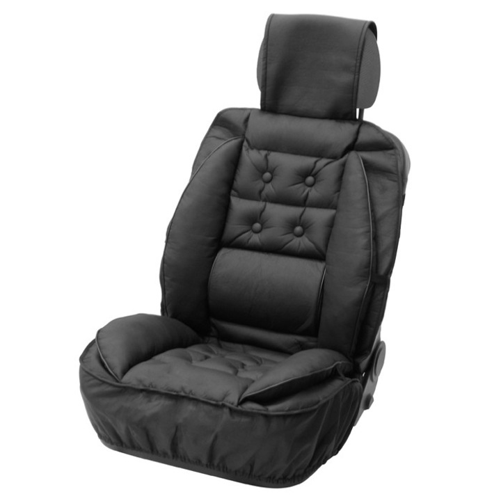 Калъф за автомобилна седалка METRU PATRAT, За предната седалка, 1 брой, С лумбална опора, Ортопедичен, Черен