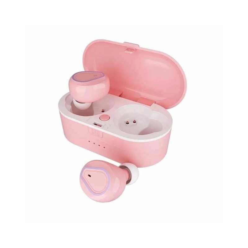 Casti wireless TWS 208, functie bluetooth 5.0, super bass, carcasa impermeabila, compatibil android si IOS, Roz