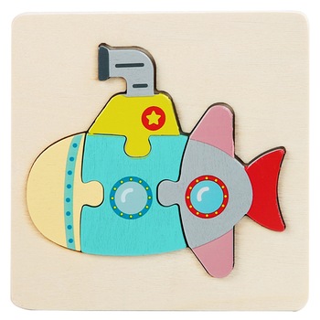 Puzzle 3D mini pastel, din lemn - submarin, 6 piese - Krista® Puzzle 3D mini pastel, din lemn - submarin, 6 piese - Krista®