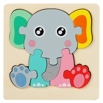 Puzzle 3D mini pastel, din lemn - elefantel, 8 piese - Krista® Puzzle 3D mini pastel, din lemn - elefantel, 8 piese - Krista®