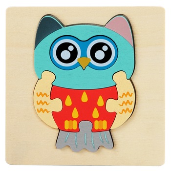 Puzzle 3D mini pastel, din lemn - bufnita, 6 piese - Krista® Puzzle 3D mini pastel, din lemn - bufnita, 6 piese - Krista®