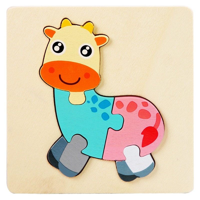 Puzzle 3D mini pastel, din lemn - Baby girafa, 5 piese - Krista®