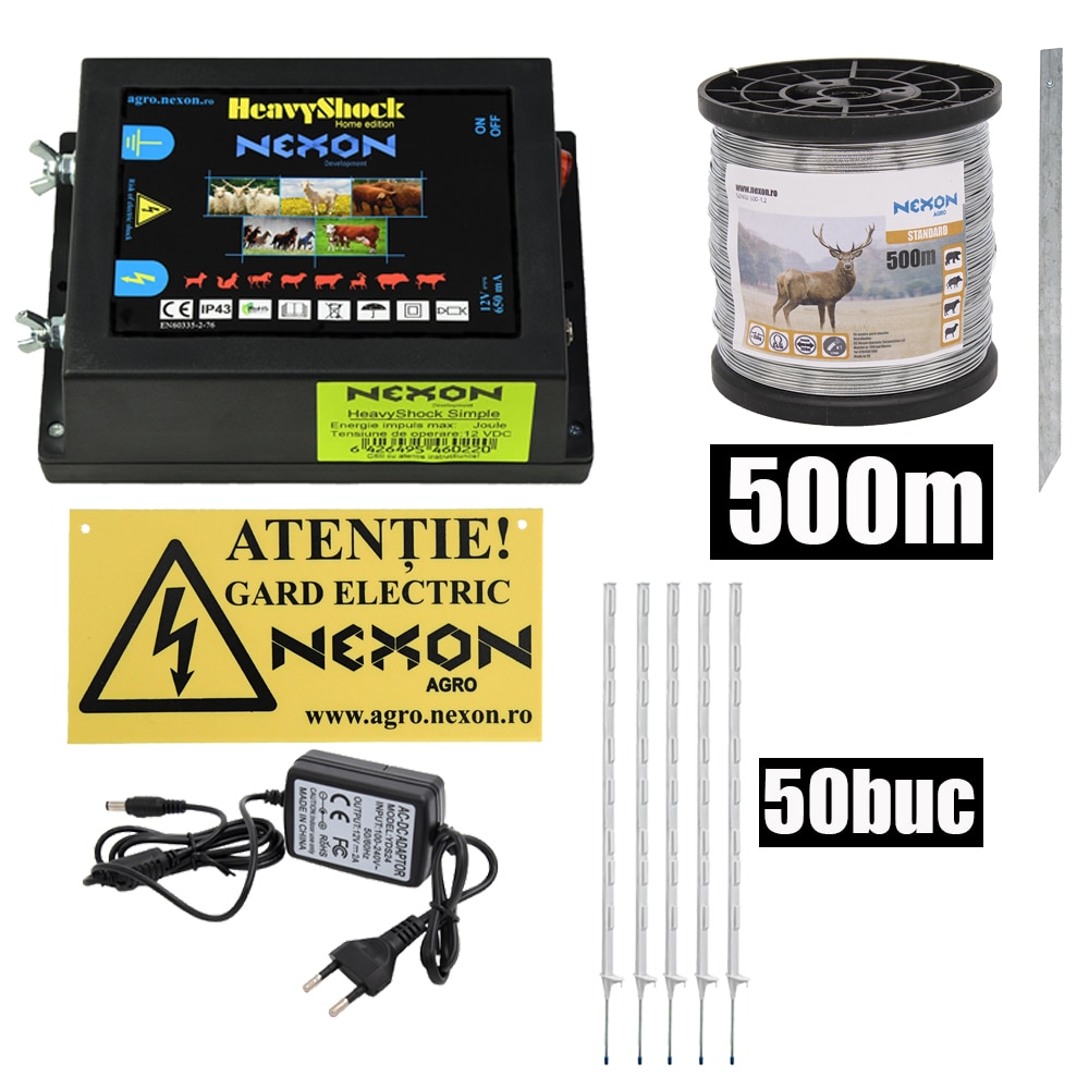 Pachet gard electric NEXON Simple 2.5J 12V , 500m 1lite~150 kg